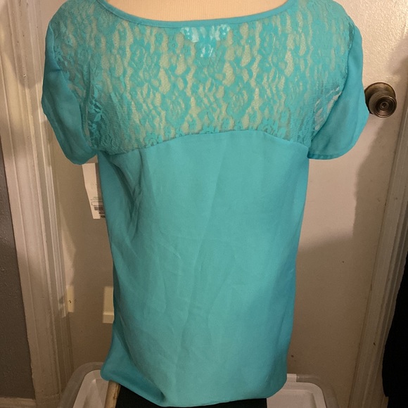 New Decree teal medium back lace yoke. Sheer - Picture 4 of 9